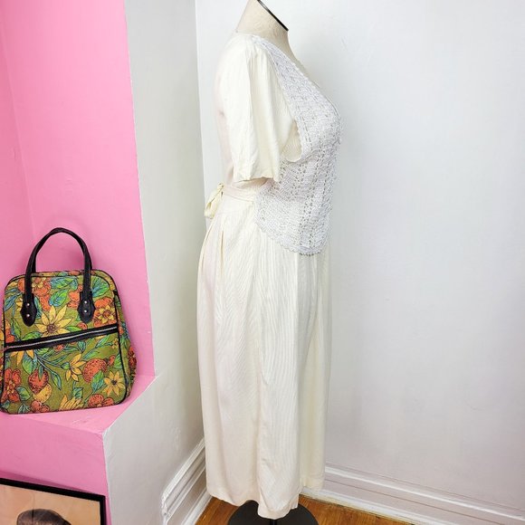 Vintage 90s Cream Crochet Vest Maxi Dress - Picture 3 of 9